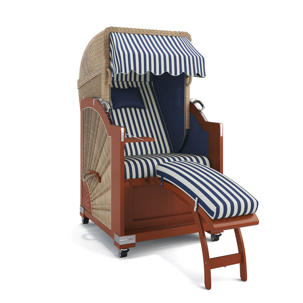 Strandkorb List-Mahagoni-Nature Sand-PORTO-blau-creme-82335-46585--Silverline-Terrassenrollen