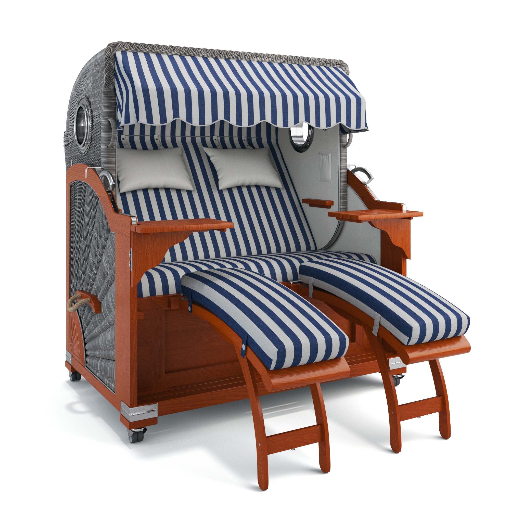 ABVERKAUF Kampen Mahagoni OLD TEAK mit Bullaugen Porto blau-grau