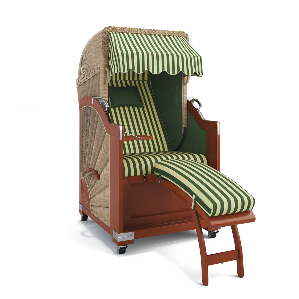 Strandkorb List-Mahagoni-Nature Sand-PORTO-grün-creme-82336-46526--Silverline-Terrassenrollen