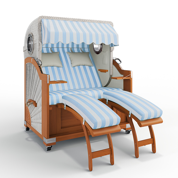 ABVERKAUF Keitum Teak NATURE WHITE mit Bullaugen Cadiz hellblau-kitt