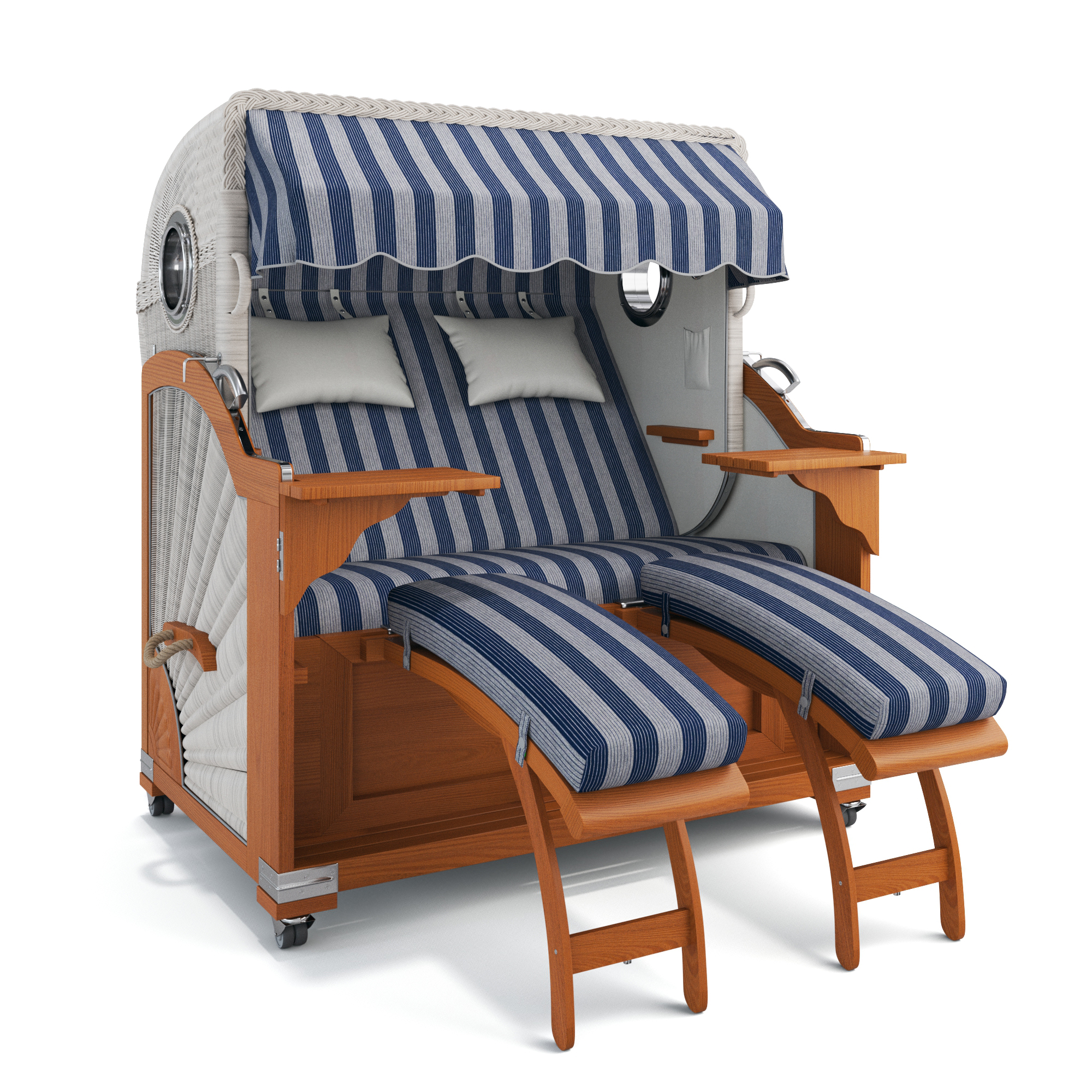 ABVERKAUF Kampen Teak NATURE WHITE mit Bullaugen Ibiza blau