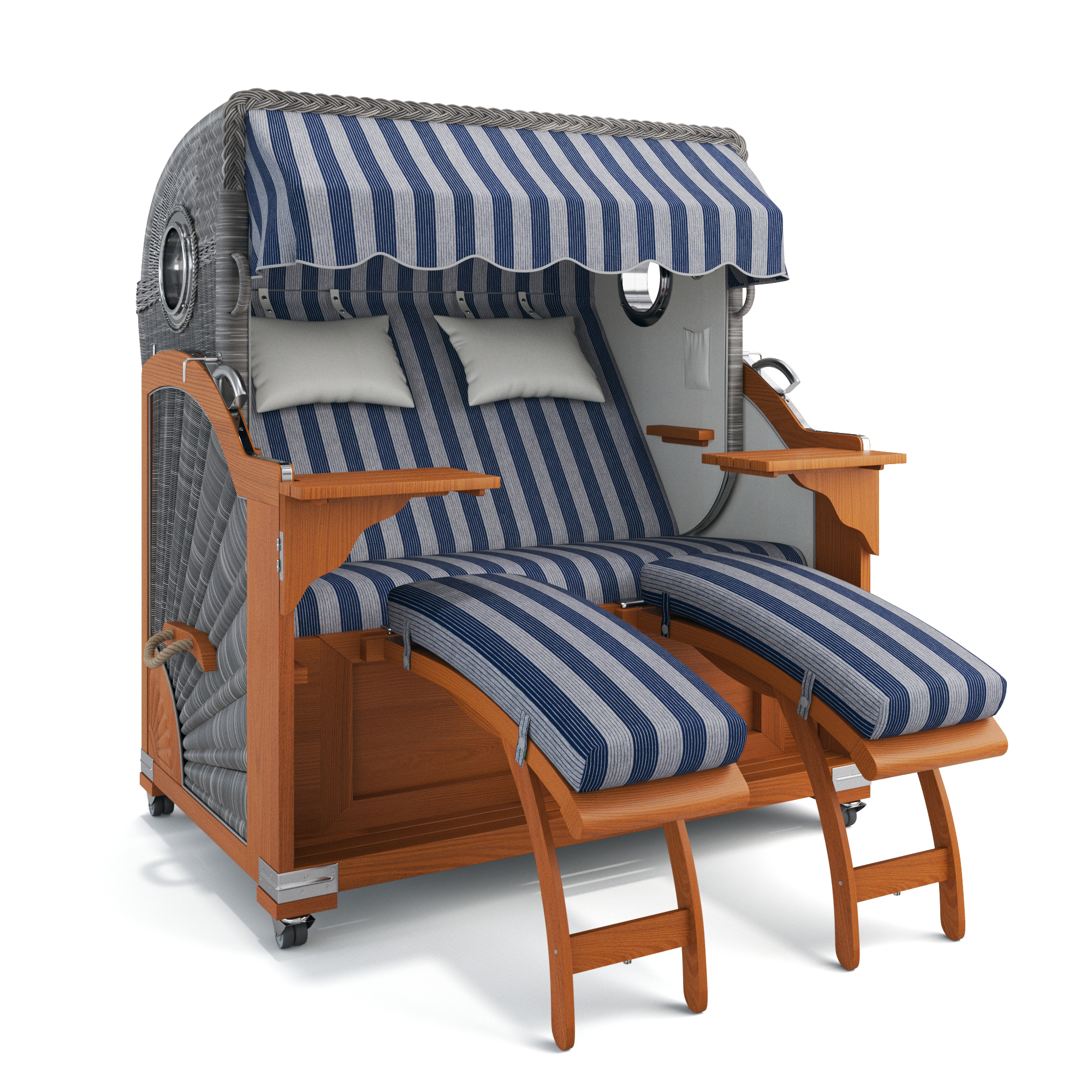 ABVERKAUF Kampen Teak OLD TEAK mit Bullaugen Ibiza blau